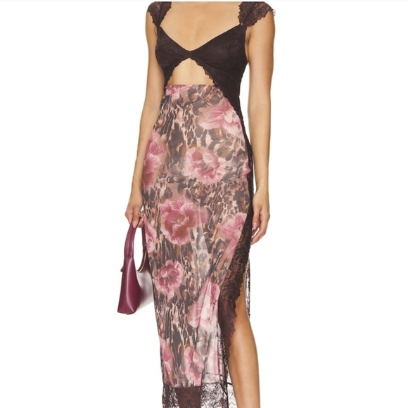 Free People Floral Maxi Skirt in Pink and Brown - Picture 5 of 5